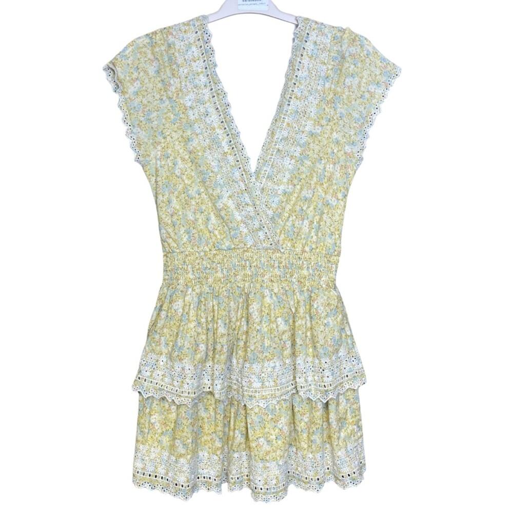 American Eagle minidress yellow blue eyelet summer floral feminine size M